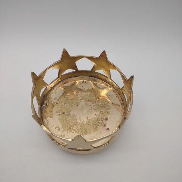 Vintage Lot of 3 Christmas Brass Votive Pillar Candle Holders, Tree Star Wreath - Picture 9 of 17